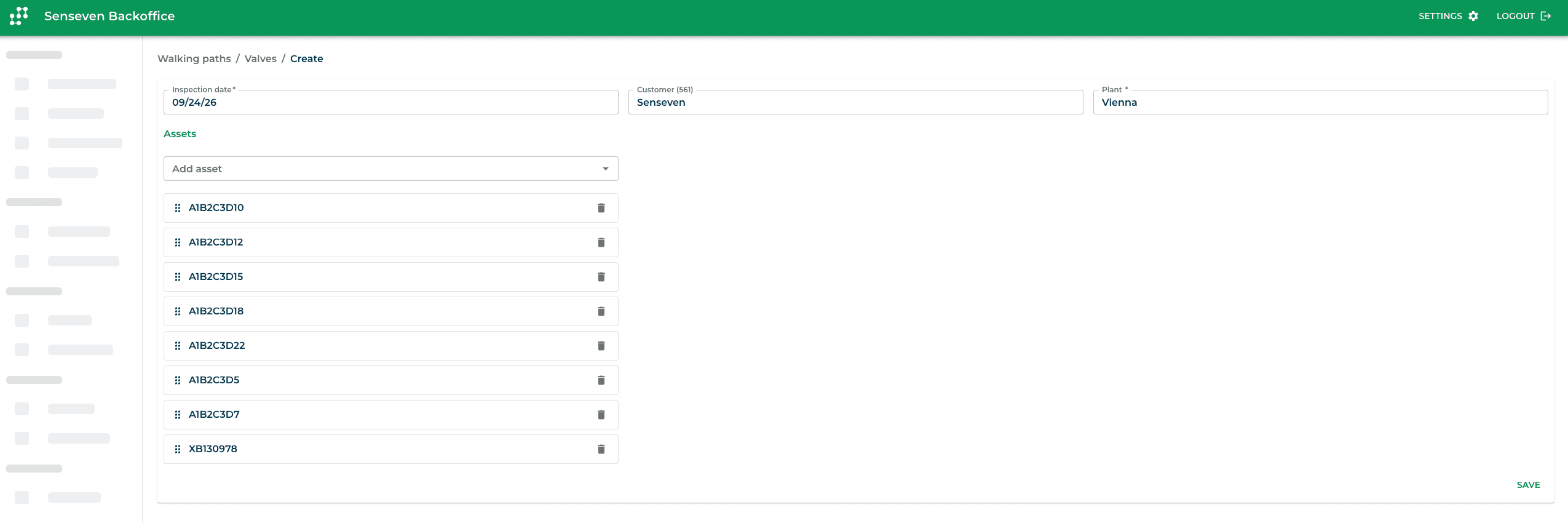 Complete walking path planner in the Senseven Backoffice with assets in inspection order