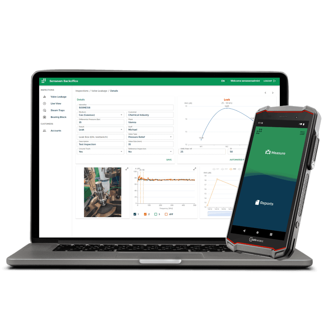 Laptop and smartphone showing the Senseven inspection report